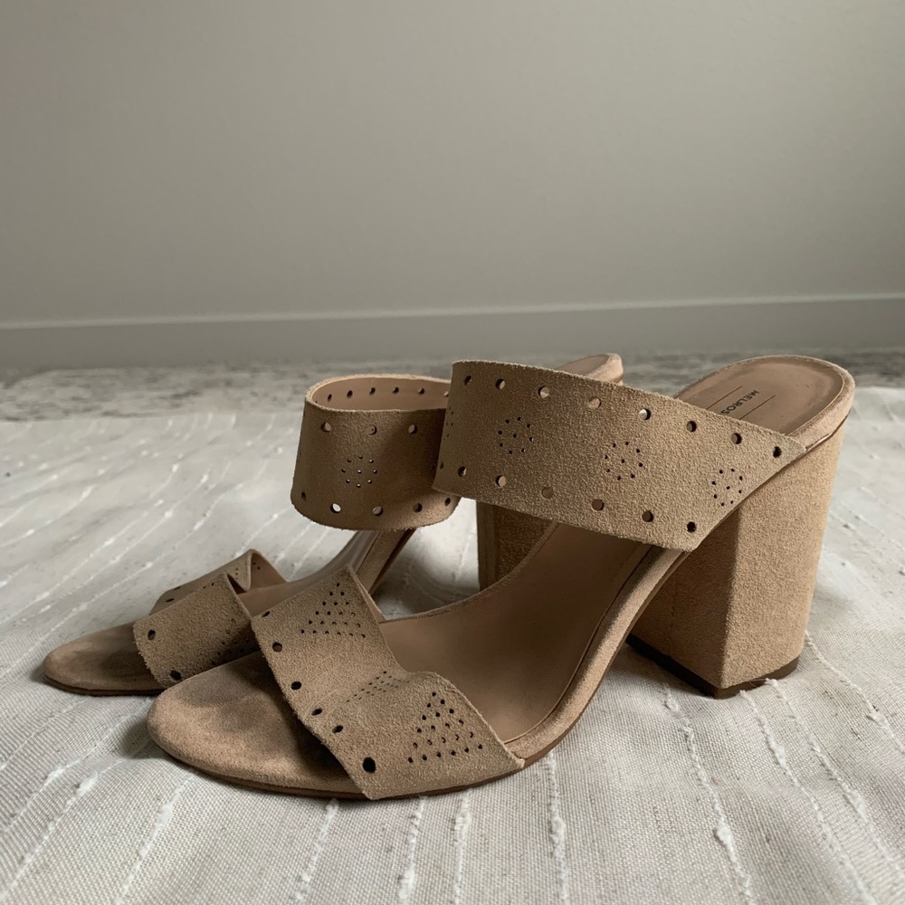 Melrose and Market 4 inch Eyelet Nude Sandal Chunky Heels